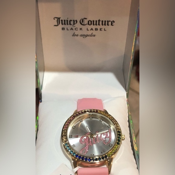 Juicy Couture black label pink silicon strap silver face rainbow dial‎ watch new main image 5